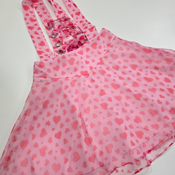 Sugar Thrillz ✦ Love Surrounds Me Pinafore Skirt ✦ Pink Hearts Organza S EUC - Picture 9 of 11
